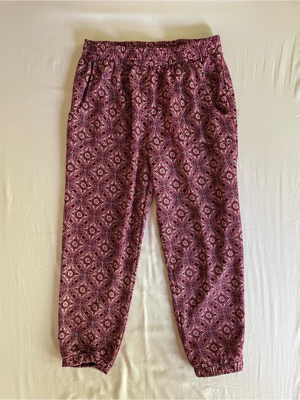 About A Girl Burgundy Paisley Print Elastic Waist Pants